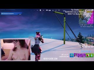 Cute Gamer Girl NerdySadie Gets a Victory Royale While Streaming Fortnite Topless