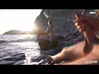 DICK FLASH on a nudist beach: Stranger caught me jerking off and helped me cum